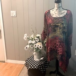 Chiffon asymmetrical blouse/dress great with leggings and booties